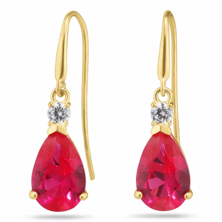 Tropfen rotem Ohrringe in 9 Karat Gold mit Zirkon und synthetische Rubin - Gold Collection