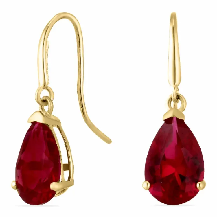 Tropfen rotem Ohrringe in 9 Karat Gold mit synthetische Rubin - Gold Collection