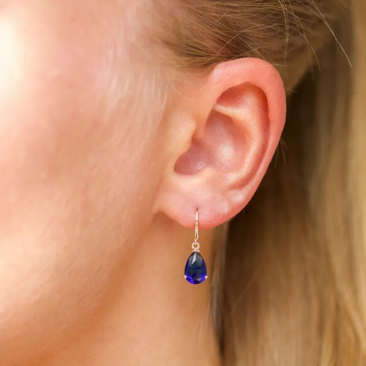 Tropfen blauem Ohrringe in 9 Karat Gold mit synthetische Saphir - Gold Collection