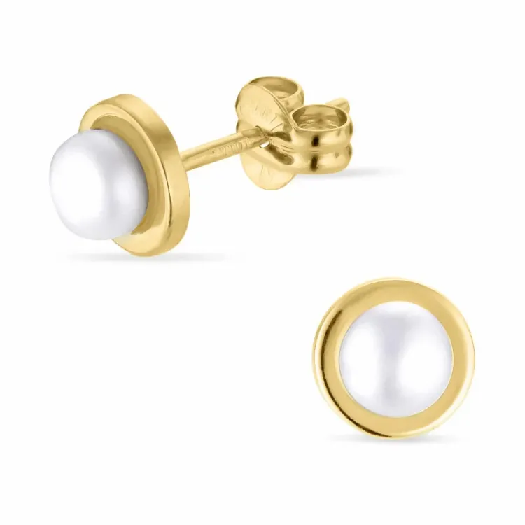 6 mm weißen Perleohrringe in 9 Karat Gold mit  - Gold Collection