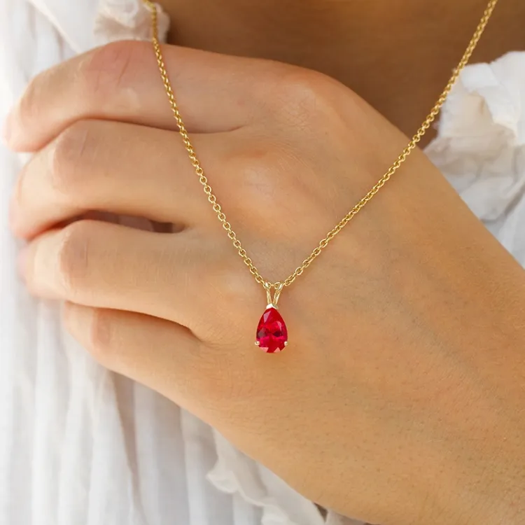 Tropfen pink synthetische Rubin Anhänger aus 9 Karat Gold - Gold Collection
