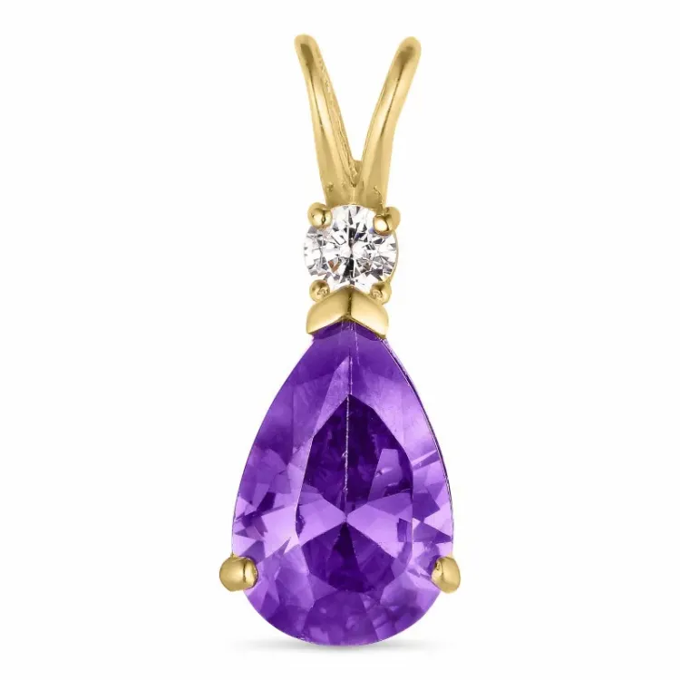 Tropfen violettem synthetisch Amethyst Anhänger aus 9 Karat Gold - Gold Collection