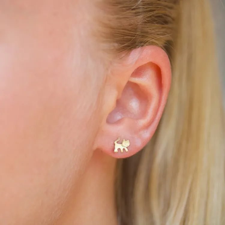kleinen Katzen Ohrstecker in 9 Karat Gold - Gold Collection