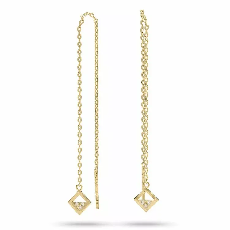 viereckigem ketten ohrringe in 9 Karat Gold mit Zirkon - Gold Collection