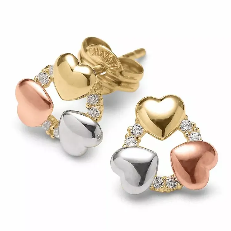 Herz Ohrstecker in 9 Karat Gold Weißgold und Rotgold mit Zirkon - Gold Collection