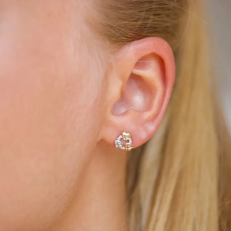 Herz Ohrstecker in 9 Karat Gold Weißgold und Rotgold mit Zirkon - Gold Collection