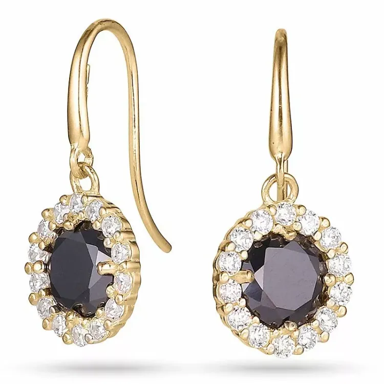 lange schwarz Ohrringe in 9 Karat Gold mit Zirkon und Zirkon