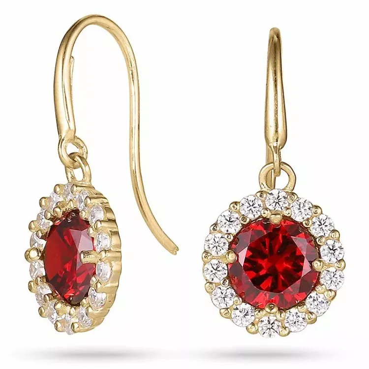 lange rotem Ohrringe in 9 Karat Gold mit Zirkon und Zirkon - Gold Collection