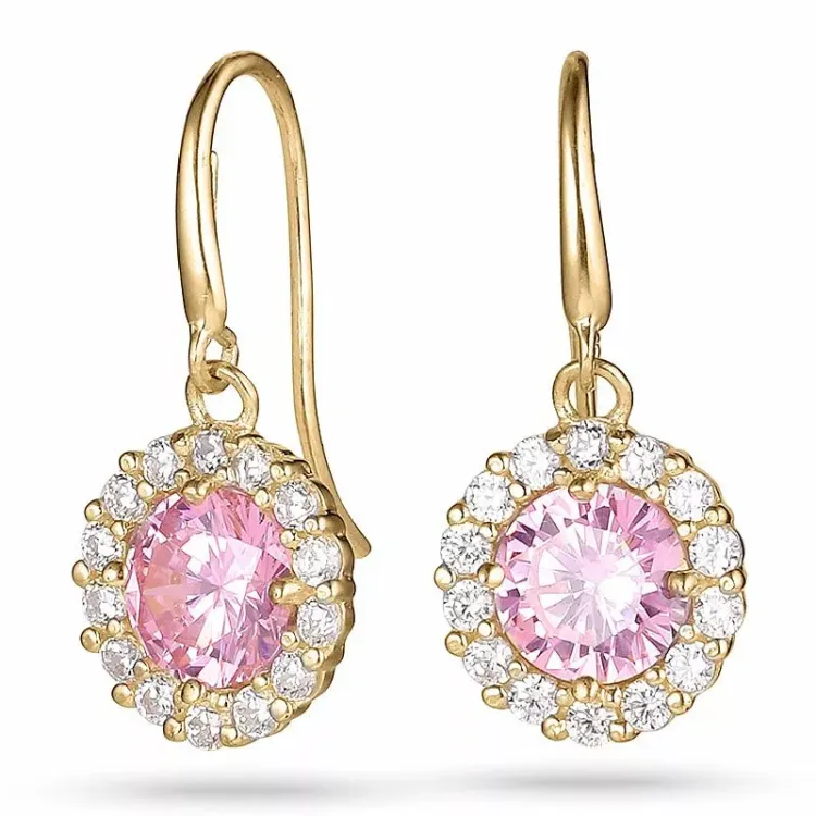 lange rosa Ohrringe in 9 Karat Gold mit Zirkon und Zirkon - Gold Collection