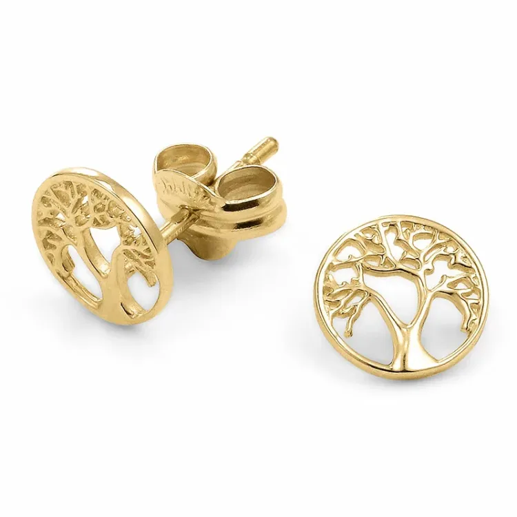 runden Lebensbaum Ohrringe in 9 Karat Gold - Gold Collection