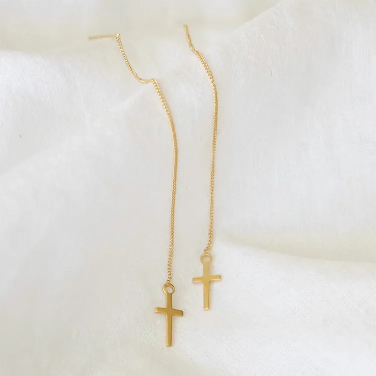 lange Kreuz Ohrringe in 9 Karat Gold