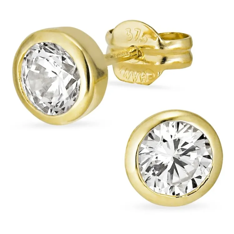 6 mm Ohrstecker in 9 Karat Gold mit Zirkon - Gold Collection