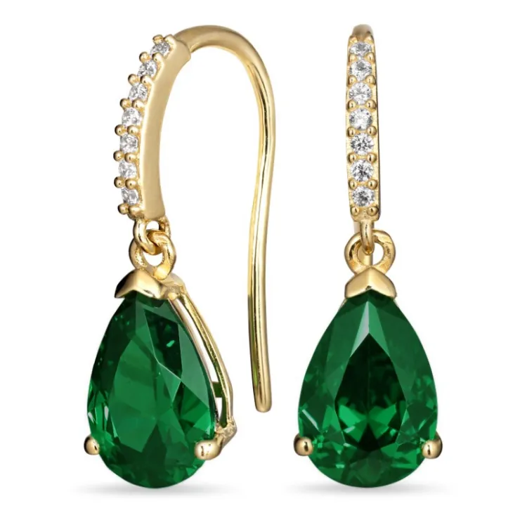 grünem Ohrringe in 9 Karat Gold mit Synthetischer Smaragd und Zirkon - Gold Collection