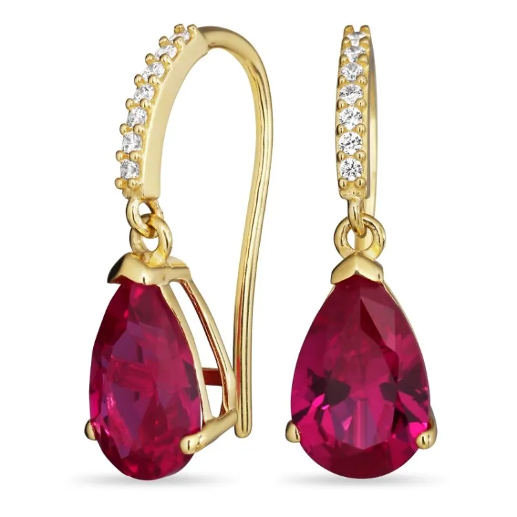 rotem Ohrringe in 9 Karat Gold mit synthetische Rubin und Zirkon - Gold Collection