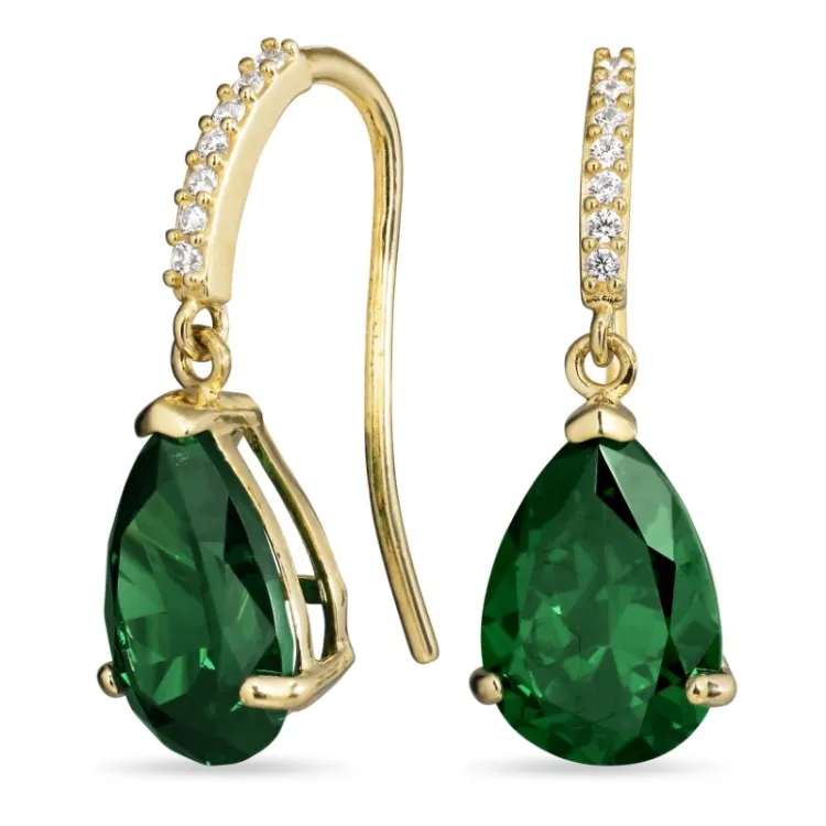 grünem Ohrringe in 9 Karat Gold mit Synthetischer Smaragd und Zirkon - Gold Collection