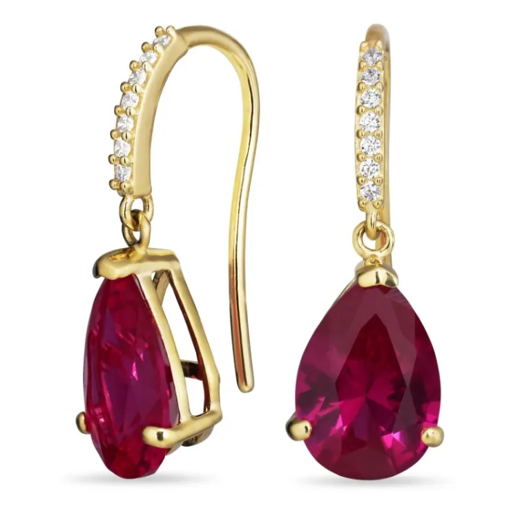 rotem Ohrringe in 9 Karat Gold mit synthetische Rubin und Zirkon - Gold Collection