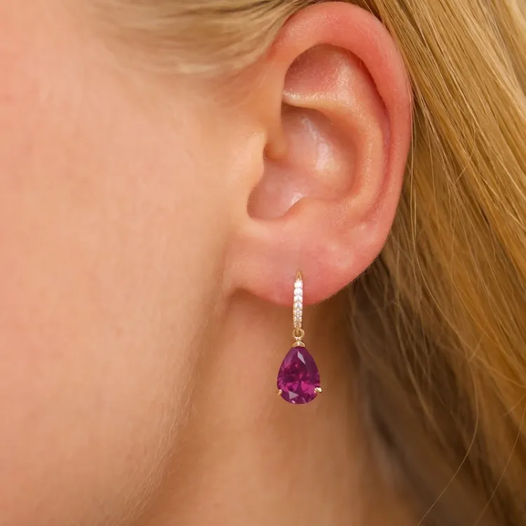 rotem Ohrringe in 9 Karat Gold mit synthetische Rubin und Zirkon - Gold Collection