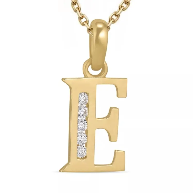 buchstab e Zirkon Halskette aus vergoldetem Sterlingsilber und Anhänger aus 9 Karat Gold - My Letter