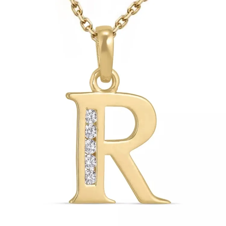 buchstab r Zirkon Halskette aus vergoldetem Sterlingsilber und Anhänger aus 9 Karat Gold - My Letter