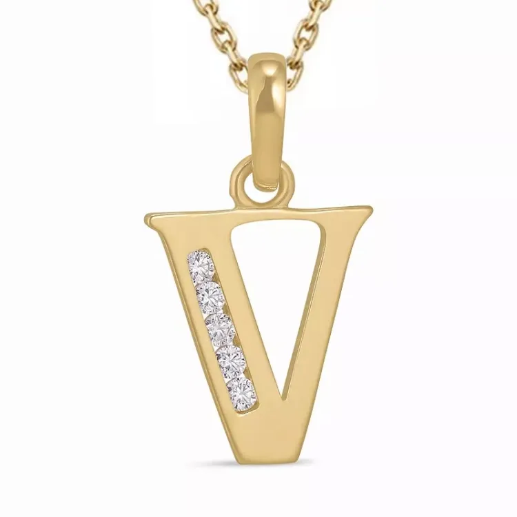 buchstab v Zirkon Halskette aus vergoldetem Sterlingsilber und Anhänger aus 9 Karat Gold - My Letter