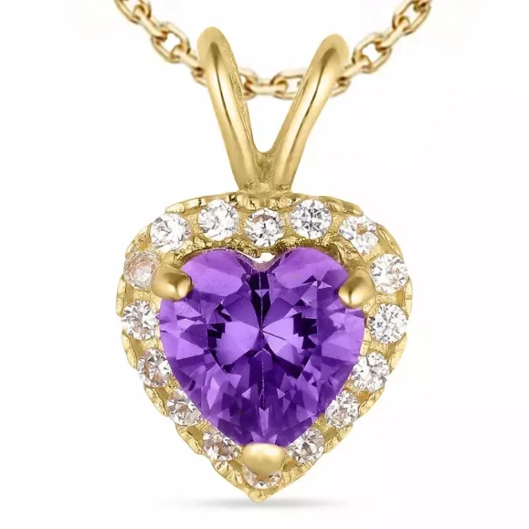 Herz synthetisch Amethyst Halskette aus vergoldetem Sterlingsilber und Anhänger aus 9 Karat Gold - Gold Collection