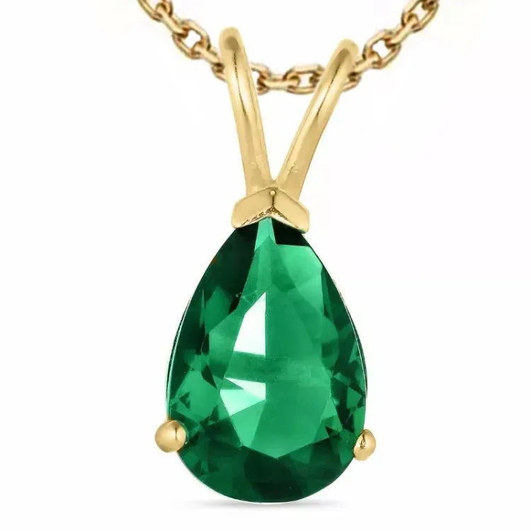 Tropfen Synthetischer Smaragd Halskette aus vergoldetem Sterlingsilber und Anhänger aus 9 Karat Gold - Gold Collection