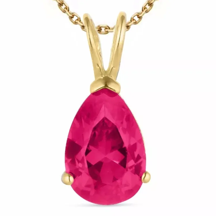 Tropfen synthetische Rubin Halskette aus vergoldetem Sterlingsilber und Anhänger aus 9 Karat Gold - Gold Collection