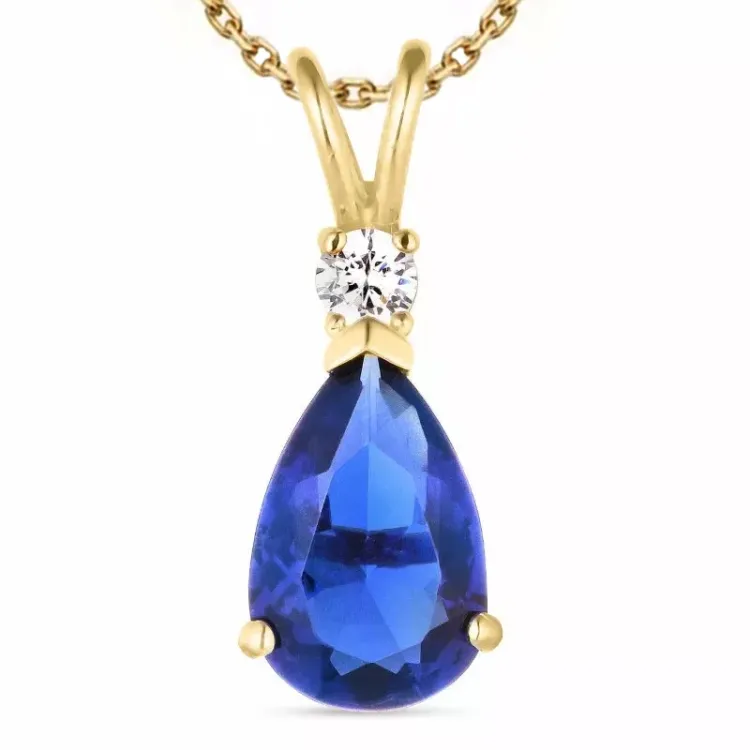Tropfen synthetische Saphir Halskette aus vergoldetem Sterlingsilber und Anhänger aus 9 Karat Gold - Gold Collection
