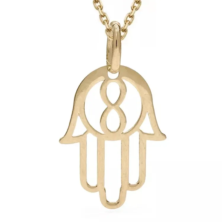 Hamsas Hand Halskette aus vergoldetem Sterlingsilber und Anhänger aus 9 Karat Gold - Gold Collection