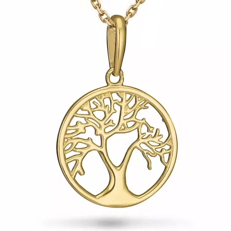 12 mm Lebensbaum Halskette aus vergoldetem Sterlingsilber und Anhänger aus 9 Karat Gold - Gold Collection