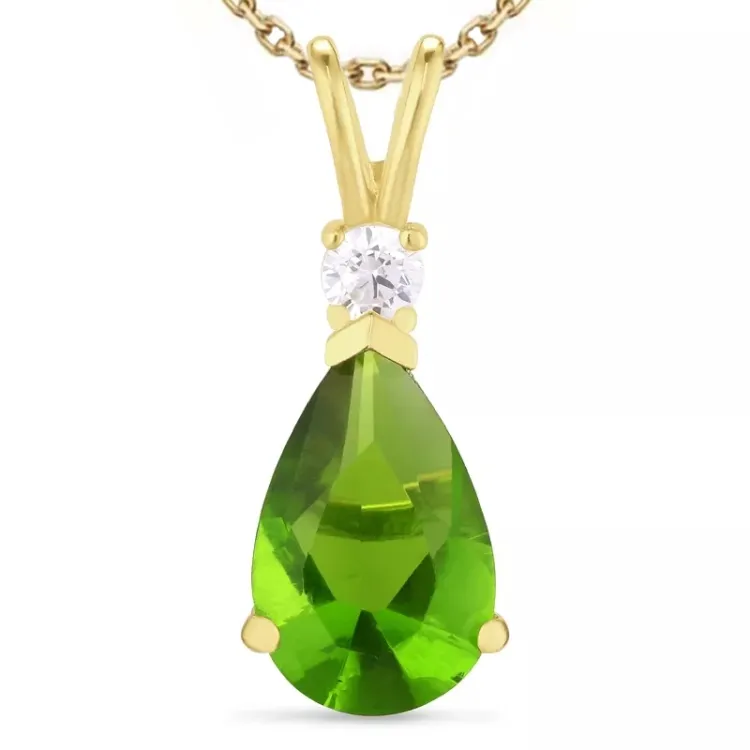 Tropfen grünem Zirkon Halskette aus vergoldetem Sterlingsilber und Anhänger aus 9 Karat Gold - Gold Collection