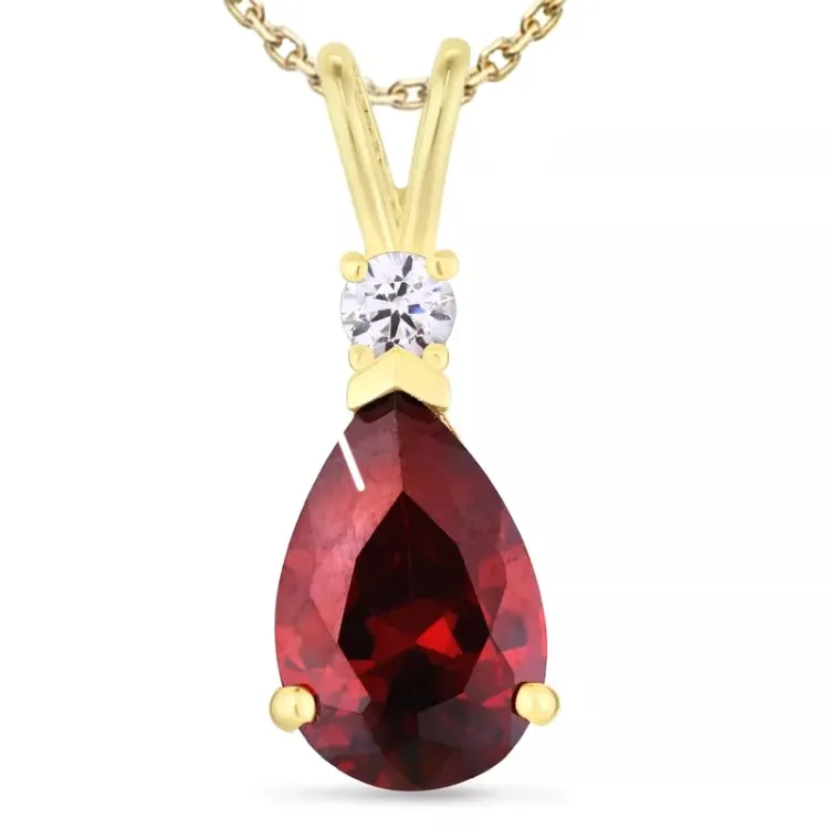Tropfen rotem Zirkon Halskette aus vergoldetem Sterlingsilber und Anhänger aus 9 Karat Gold - Gold Collection