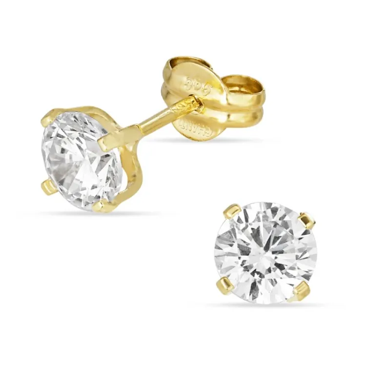 5 mm runden Ohrringe in 14 Karat Gold mit Zirkon - Gold Collection