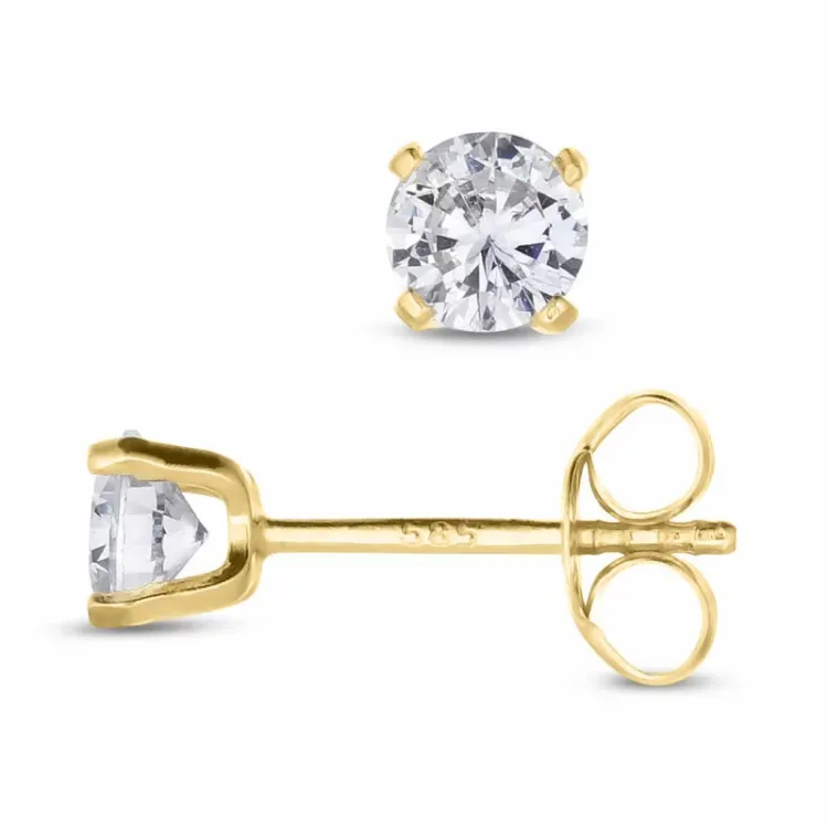 4,5 mm runden Ohrringe in 14 Karat Gold mit Zirkon - Gold Collection