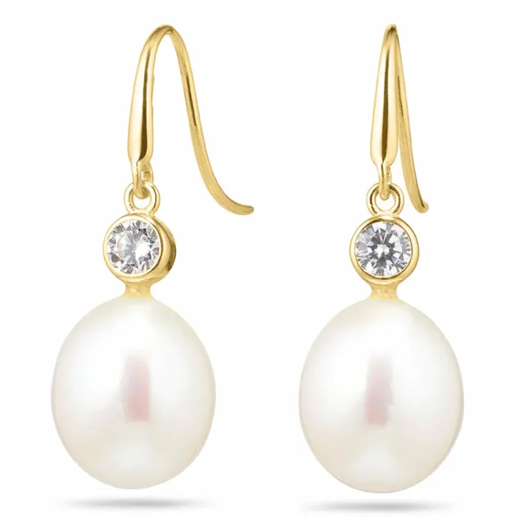 ovalen Perleohrringe in 14 Karat Gold mit Zirkon - Gold Collection