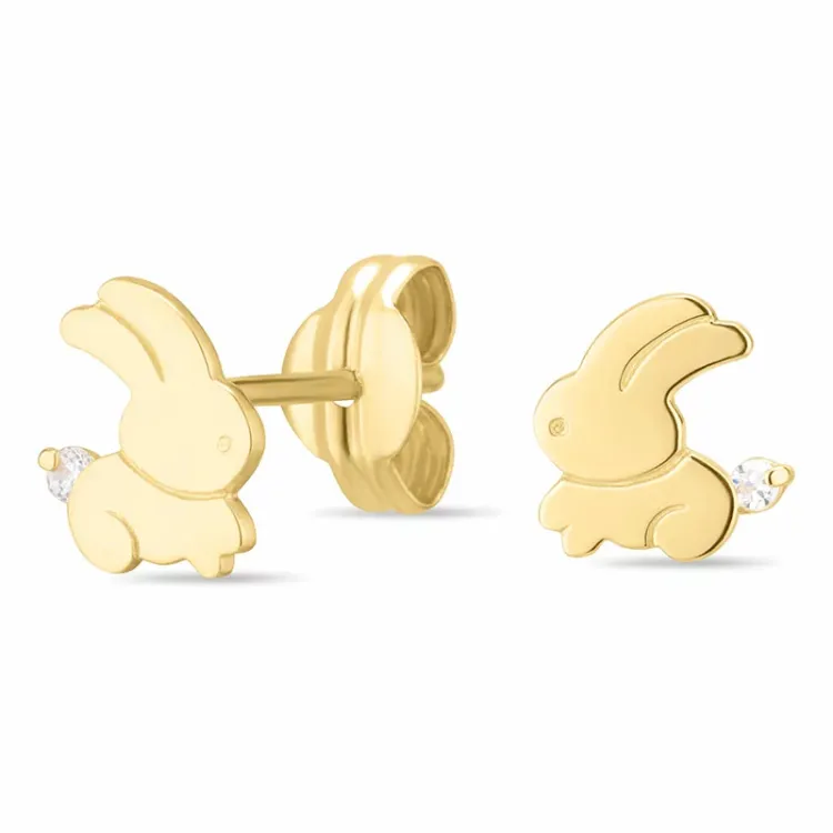 Kaninchen Ohrstecker in 14 Karat Gold mit Zirkon - Gold Collection