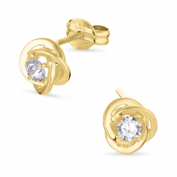 Blumen Goldohrstecker in 14 Karat Gold mit 