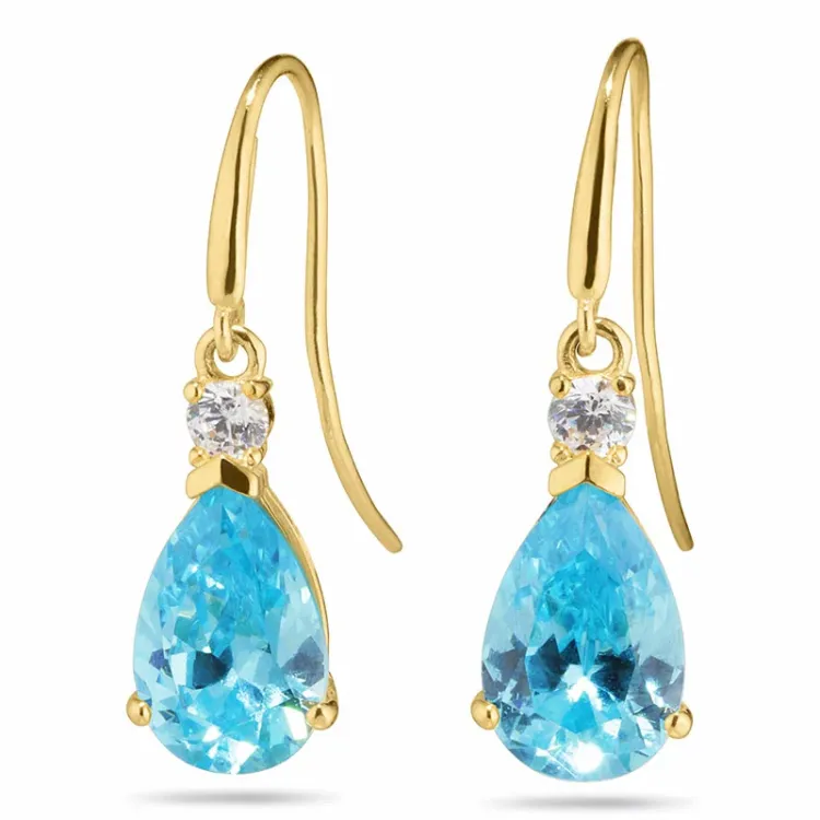 Tropfen blauem Goldohrringe in 14 Karat Gold mit synthetische Topas und Zirkon - Gold Collection