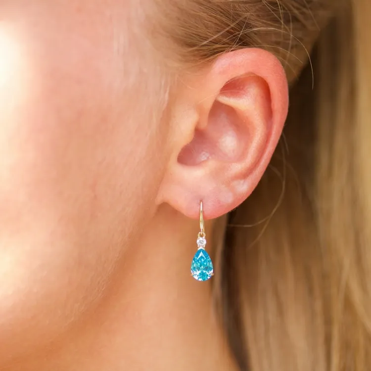 Tropfen blauem Goldohrringe in 14 Karat Gold mit synthetische Topas und Zirkon - Gold Collection