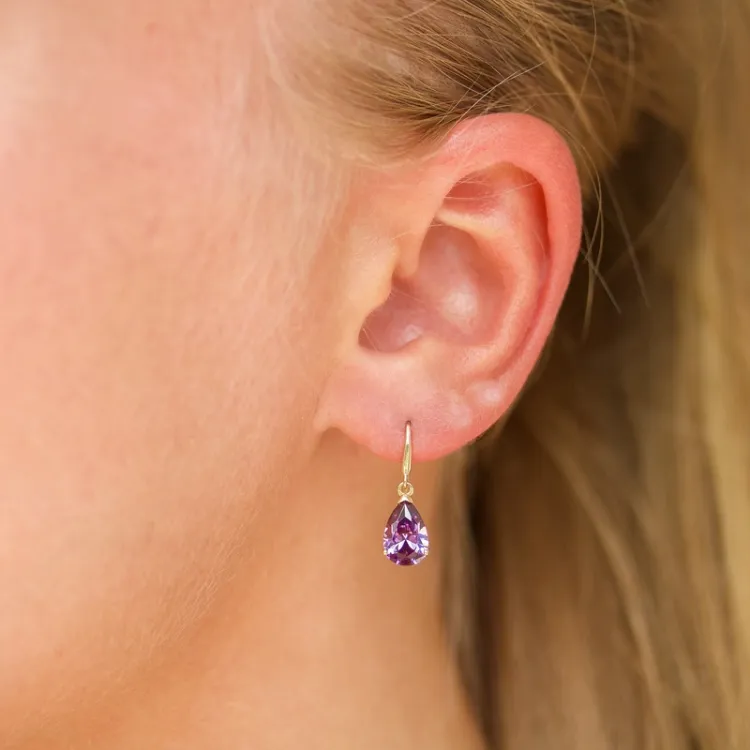 Tropfen violettem Ohrringe in 14 Karat Gold mit synthetisch Amethyst - Gold Collection