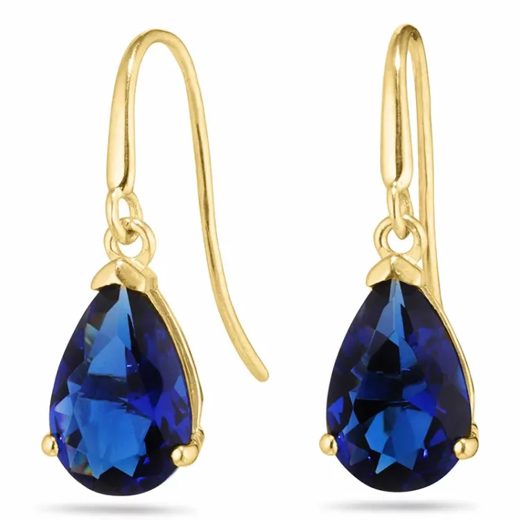 Tropfen blauem Goldohrringe in 14 Karat Gold mit synthetische Saphir - Gold Collection