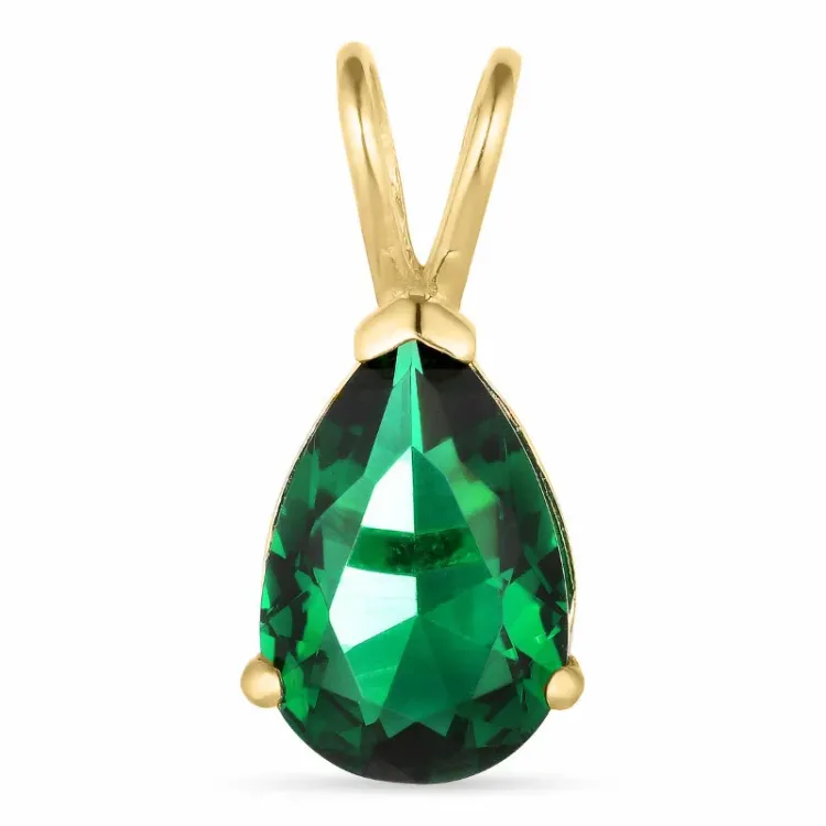 Tropfen Synthetischer Smaragd Anhänger aus 14 Karat Gold - Gold Collection