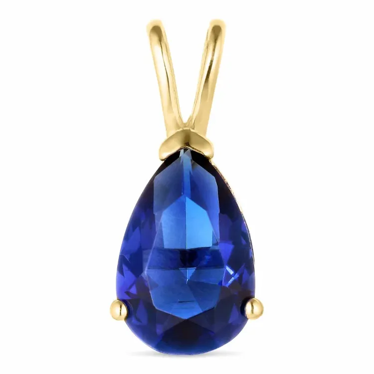 Tropfen blauem synthetische Saphir Anhänger aus 14 Karat Gold - Gold Collection