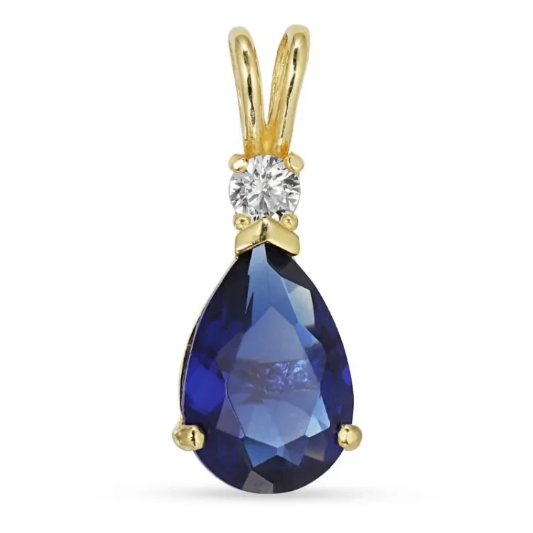 Tropfen synthetische Saphir Anhänger aus 14 Karat Gold - Gold Collection