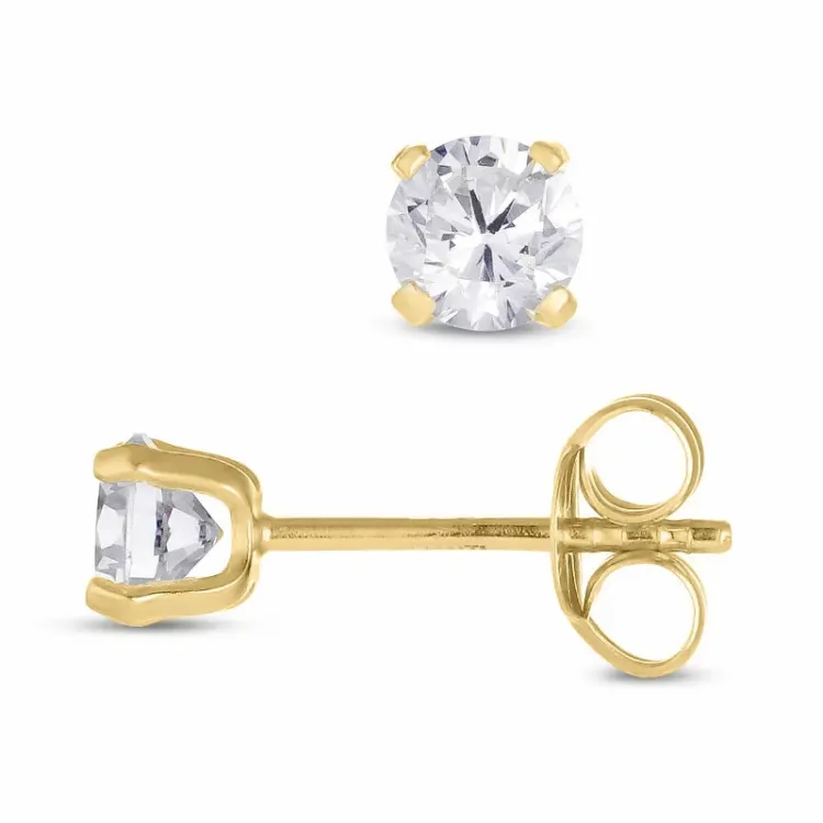 4 mm runden Ohrringe in 14 Karat Gold mit Zirkon - Gold Collection
