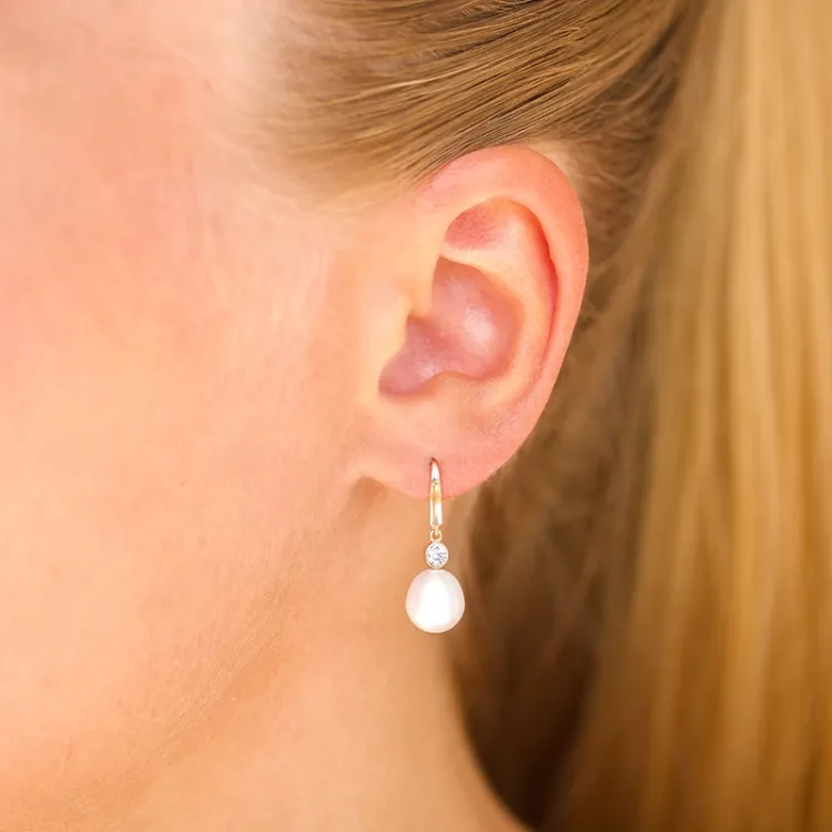 Perle Ohrringe in 14 Karat Gold mit Zirkon - Gold Collection