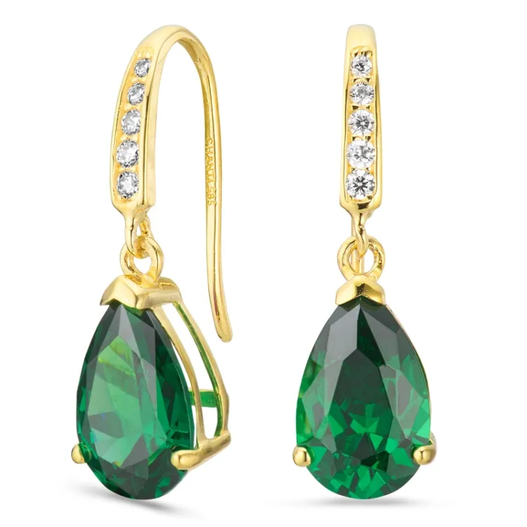 tropfenförmiger Ohrringe in 14 Karat Gold mit Synthetischer Smaragd und Zirkon - Gold Collection