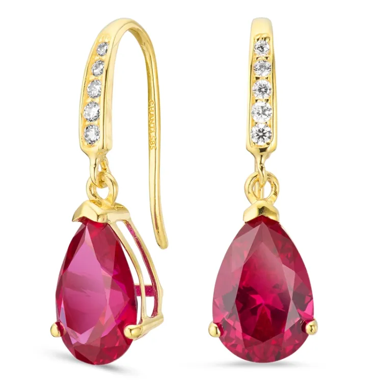 tropfenförmiger Ohrringe in 14 Karat Gold mit synthetische Rubin und Zirkon - Gold Collection