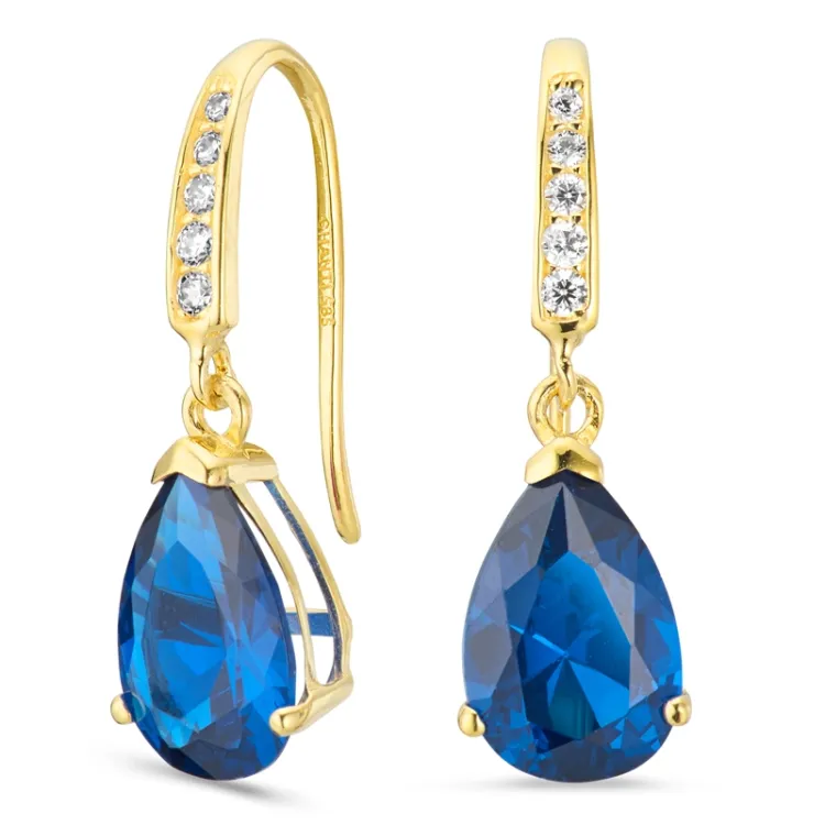 tropfenförmiger Ohrringe in 14 Karat Gold mit synthetische Saphir und Zirkon - Gold Collection