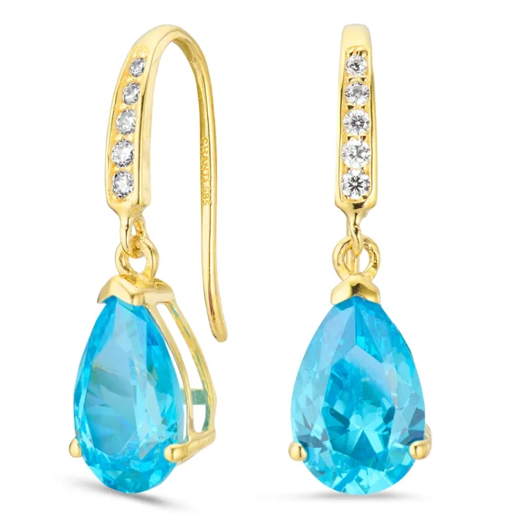 tropfenförmiger Ohrringe in 14 Karat Gold mit synthetische Topas und Zirkon - Gold Collection
